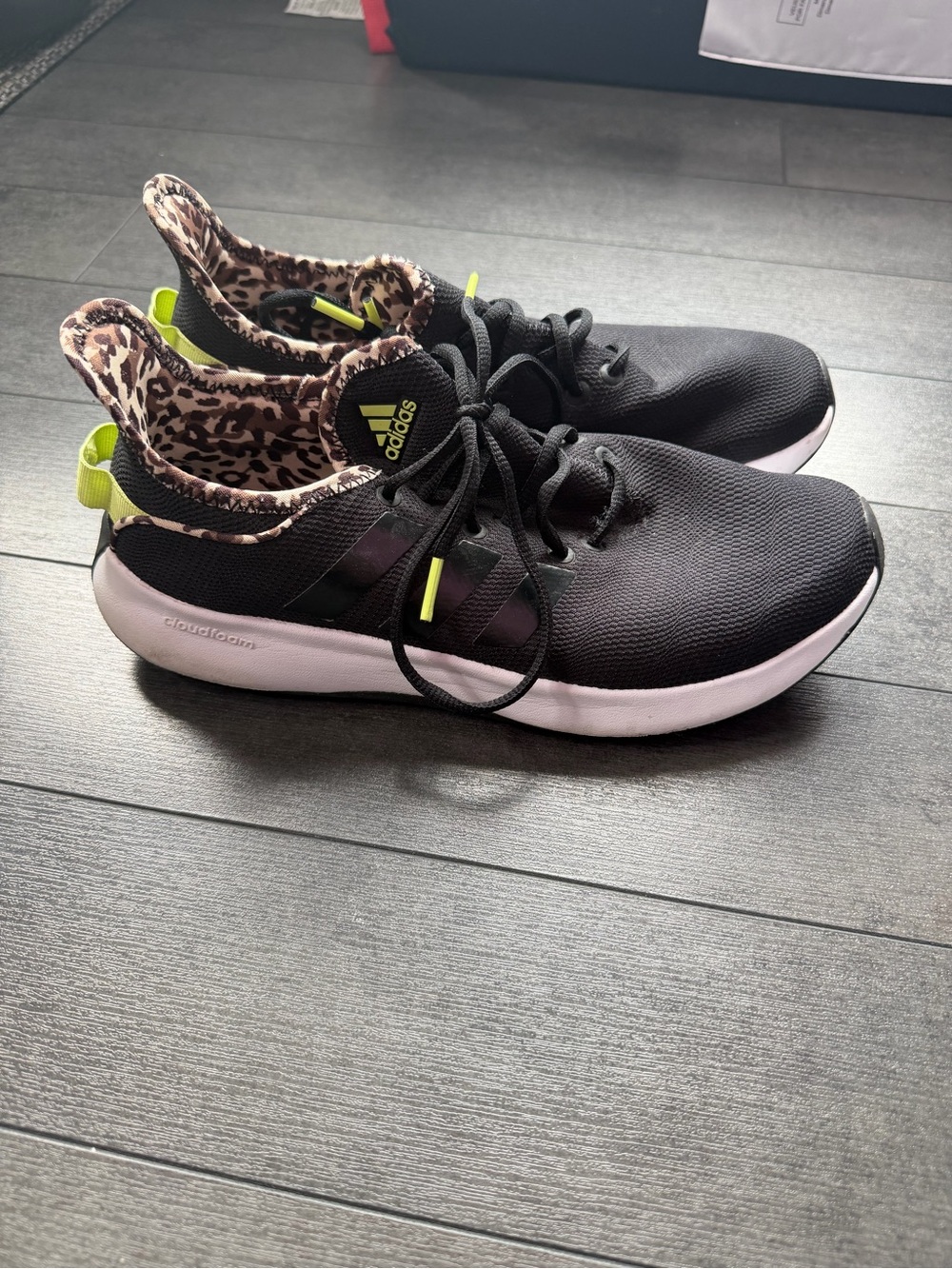 adidas Black Sneakers with Leopard Print Lining and Neon Green Accents